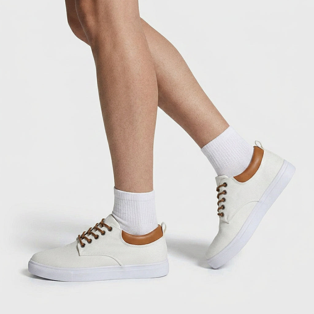 Baskets Toile Lacées Semelle Plate Talon Contrasté pour Homme