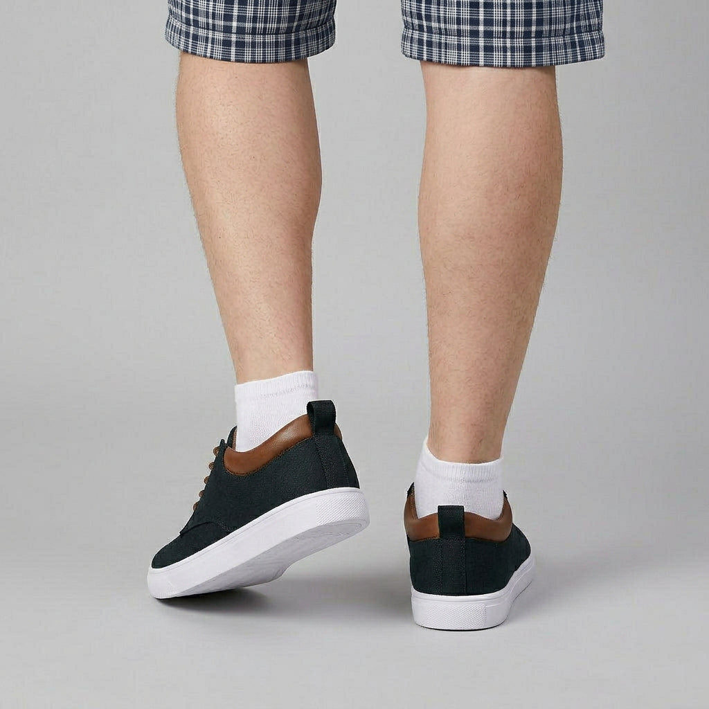 Baskets Toile Lacées Semelle Plate Talon Contrasté pour Homme
