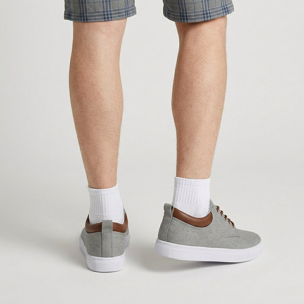 Baskets Toile Lacées Semelle Plate Talon Contrasté pour Homme
