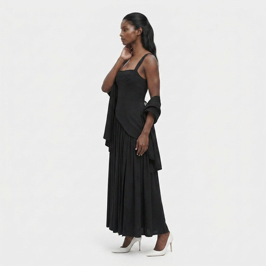 Robe Midi Asymétrique Coupe Fluide pour Femme