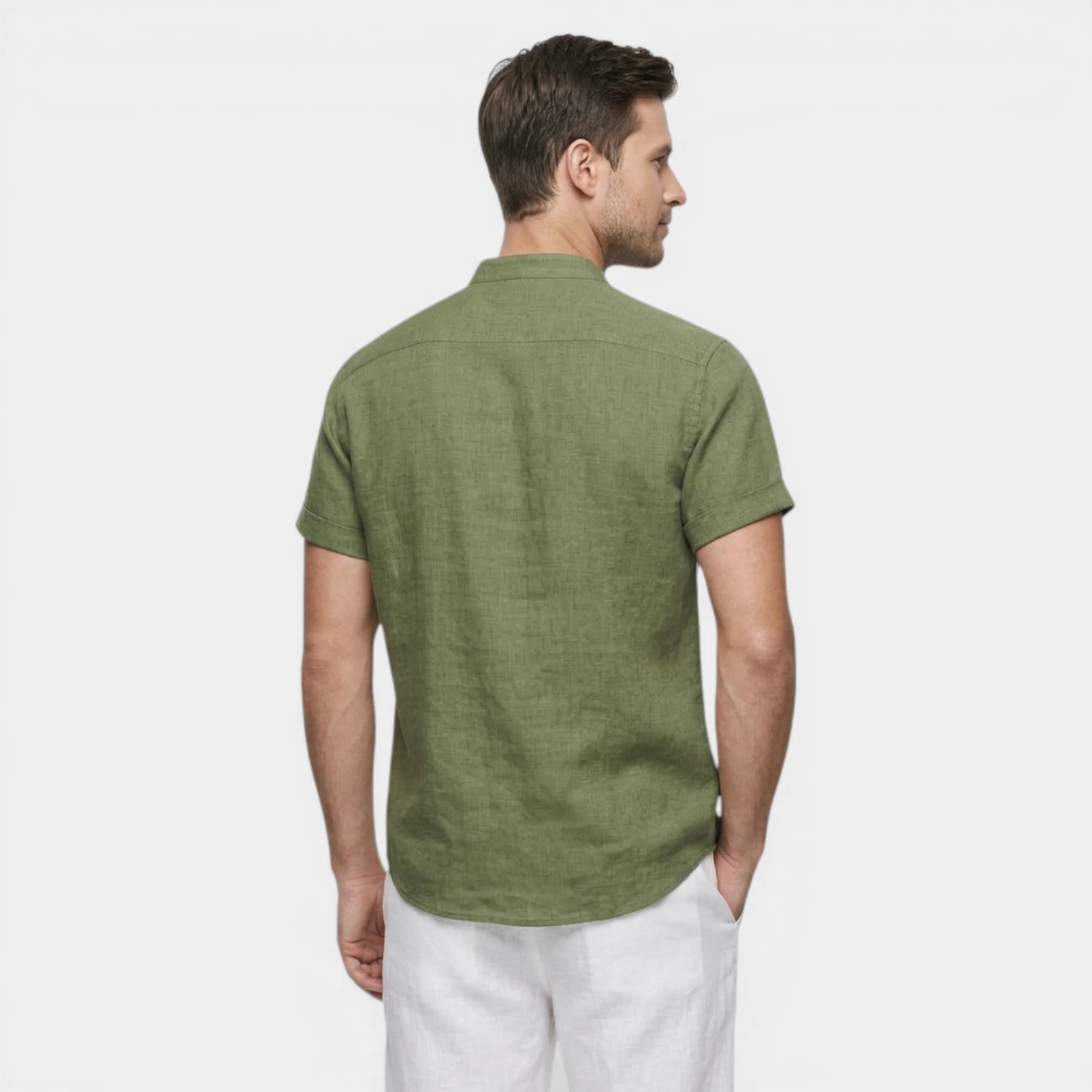 Men's Relaxed Fit Linen Henley Collar Shirt