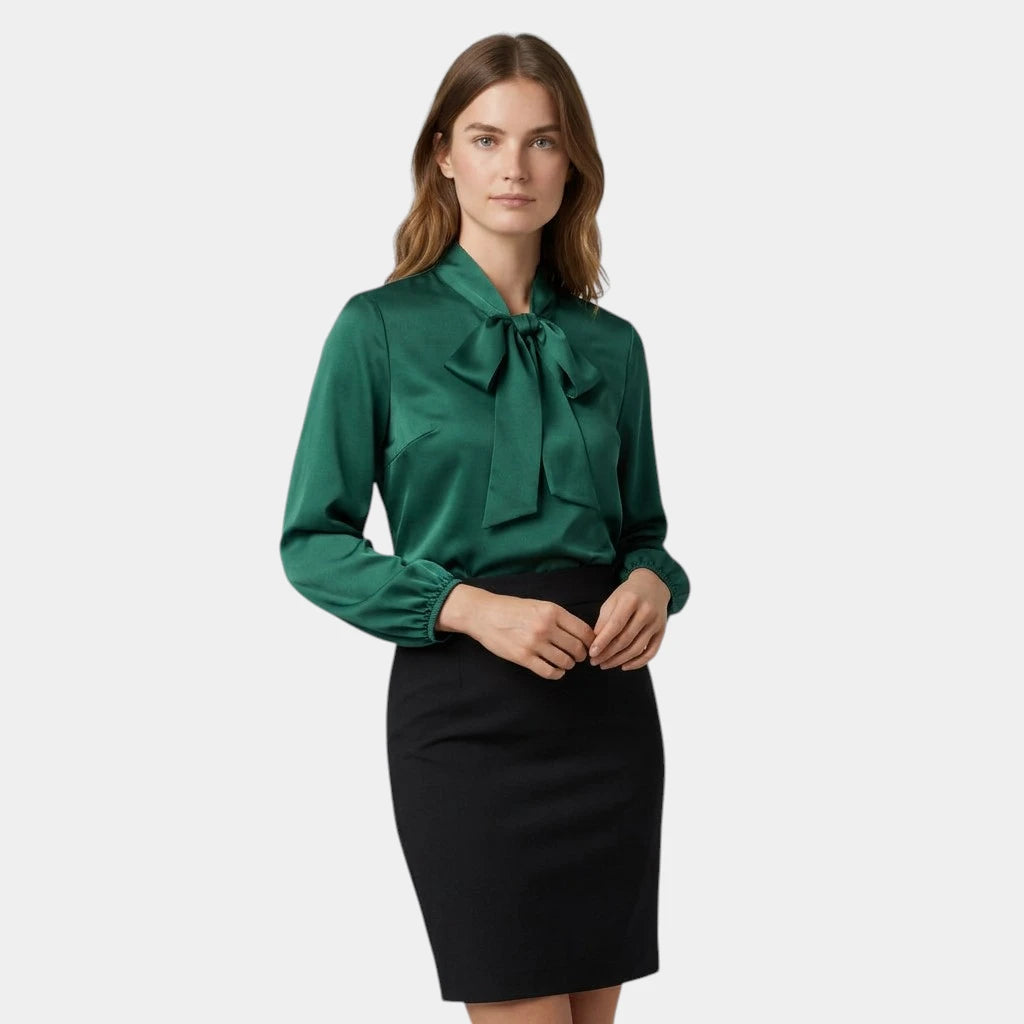 Women's Long Sleeve Tie-Neck Blouse