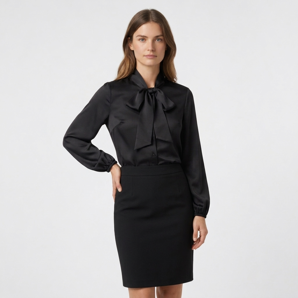 Blouse Col Lavallière Manches Longues pour Femme