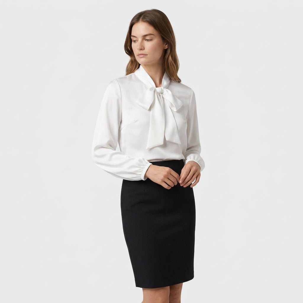 Blouse Col Lavallière Manches Longues pour Femme