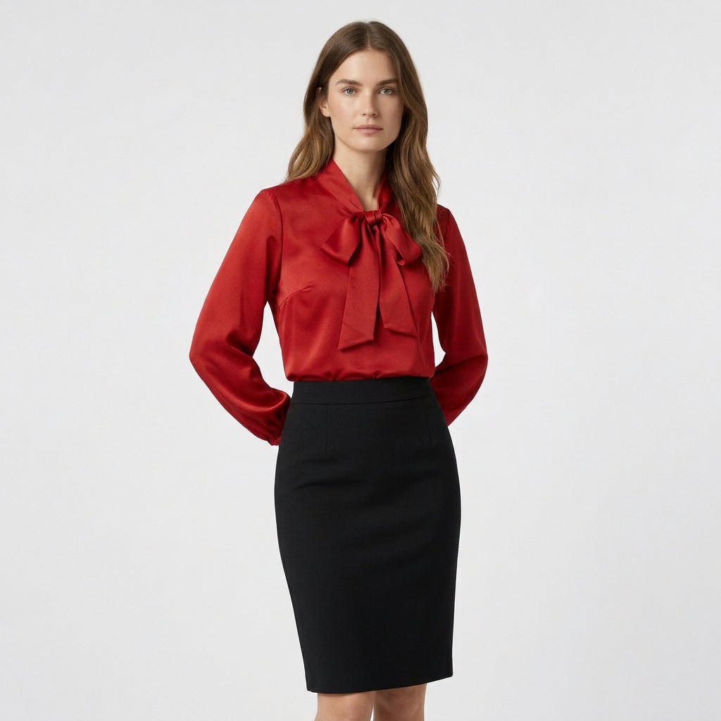 Blouse Col Lavallière Manches Longues pour Femme