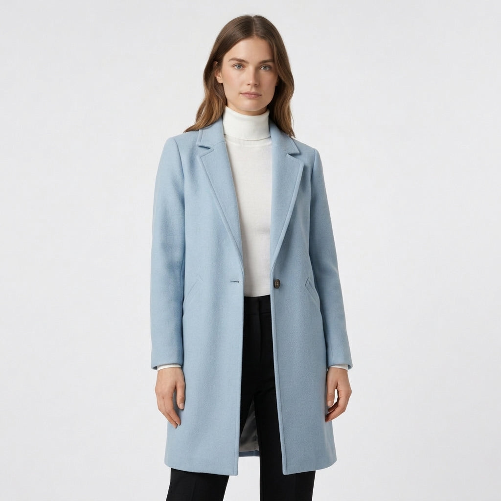 Manteau Long Boutonnage Coupe Structurée pour Femme