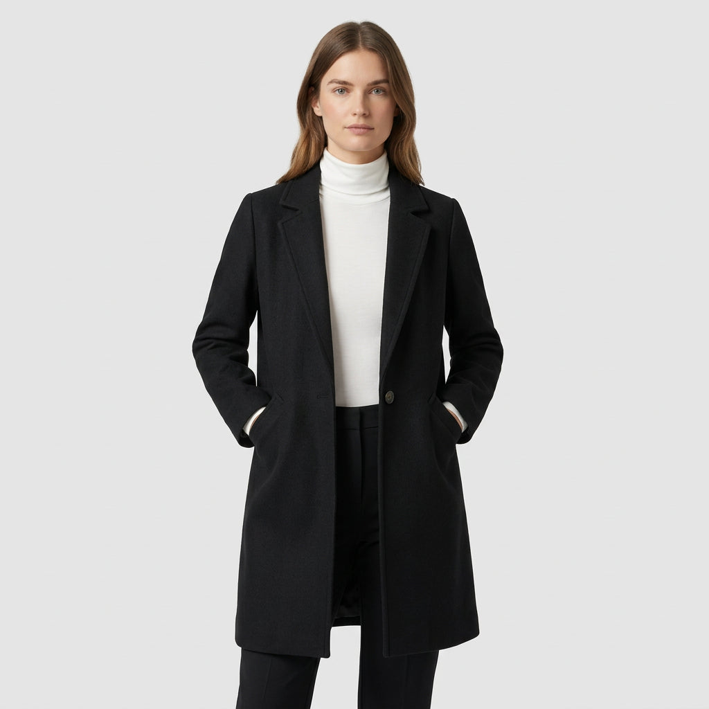 Manteau Long Boutonnage Coupe Structurée pour Femme