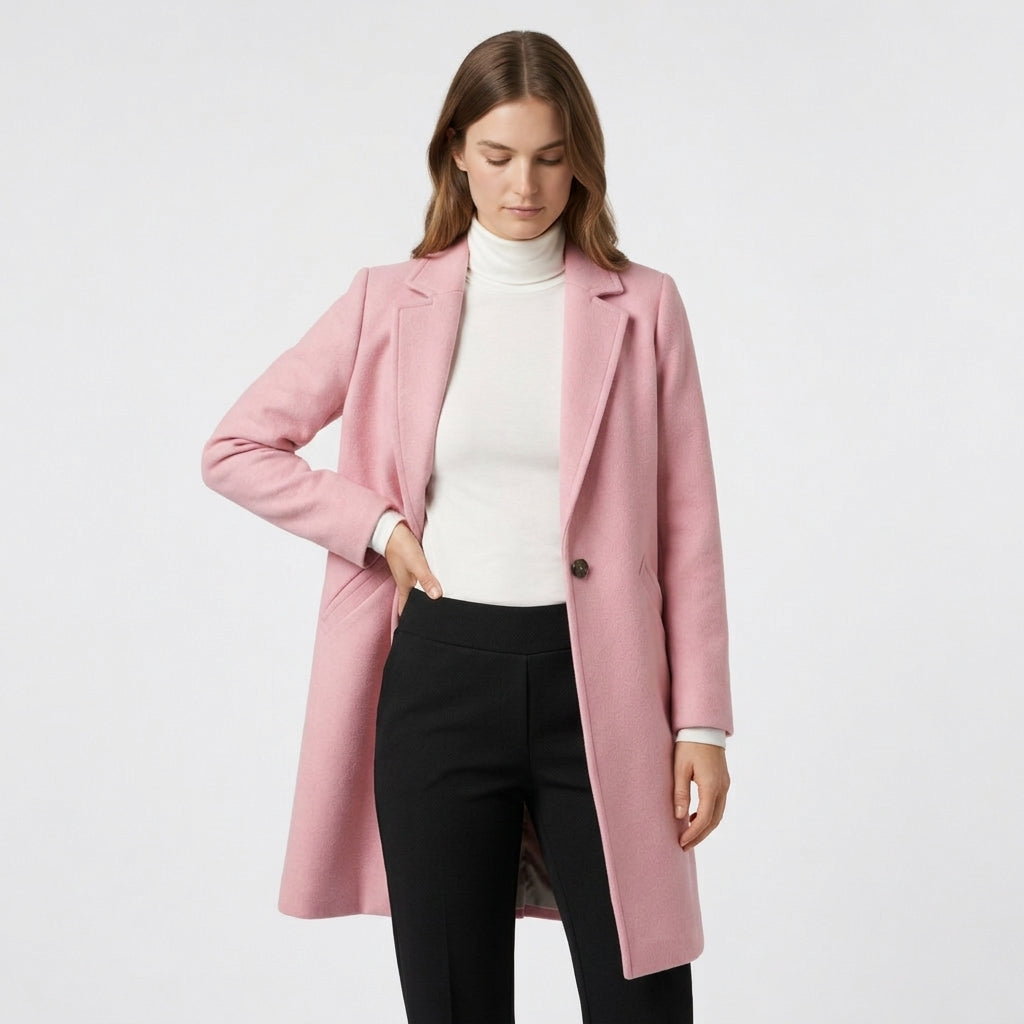 Manteau Long Boutonnage Coupe Structurée pour Femme