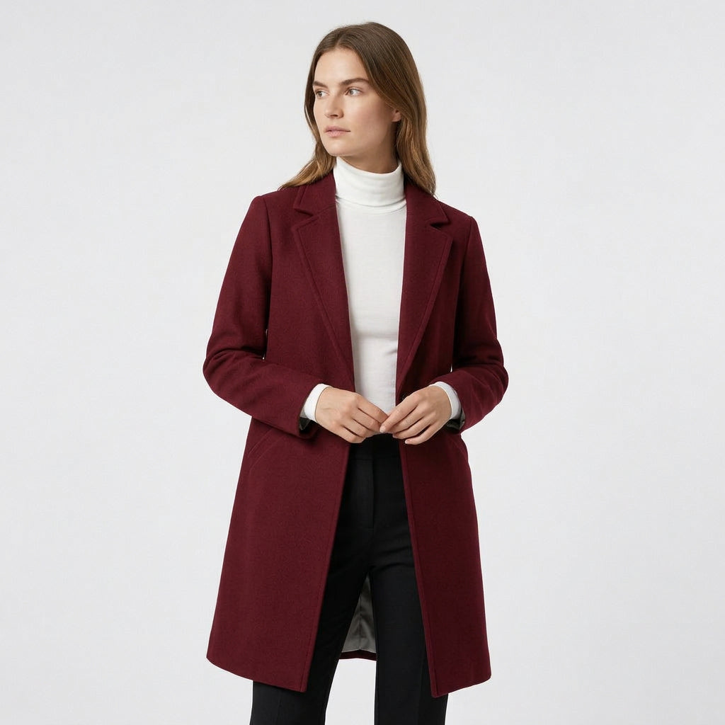 Manteau Long Boutonnage Coupe Structurée pour Femme