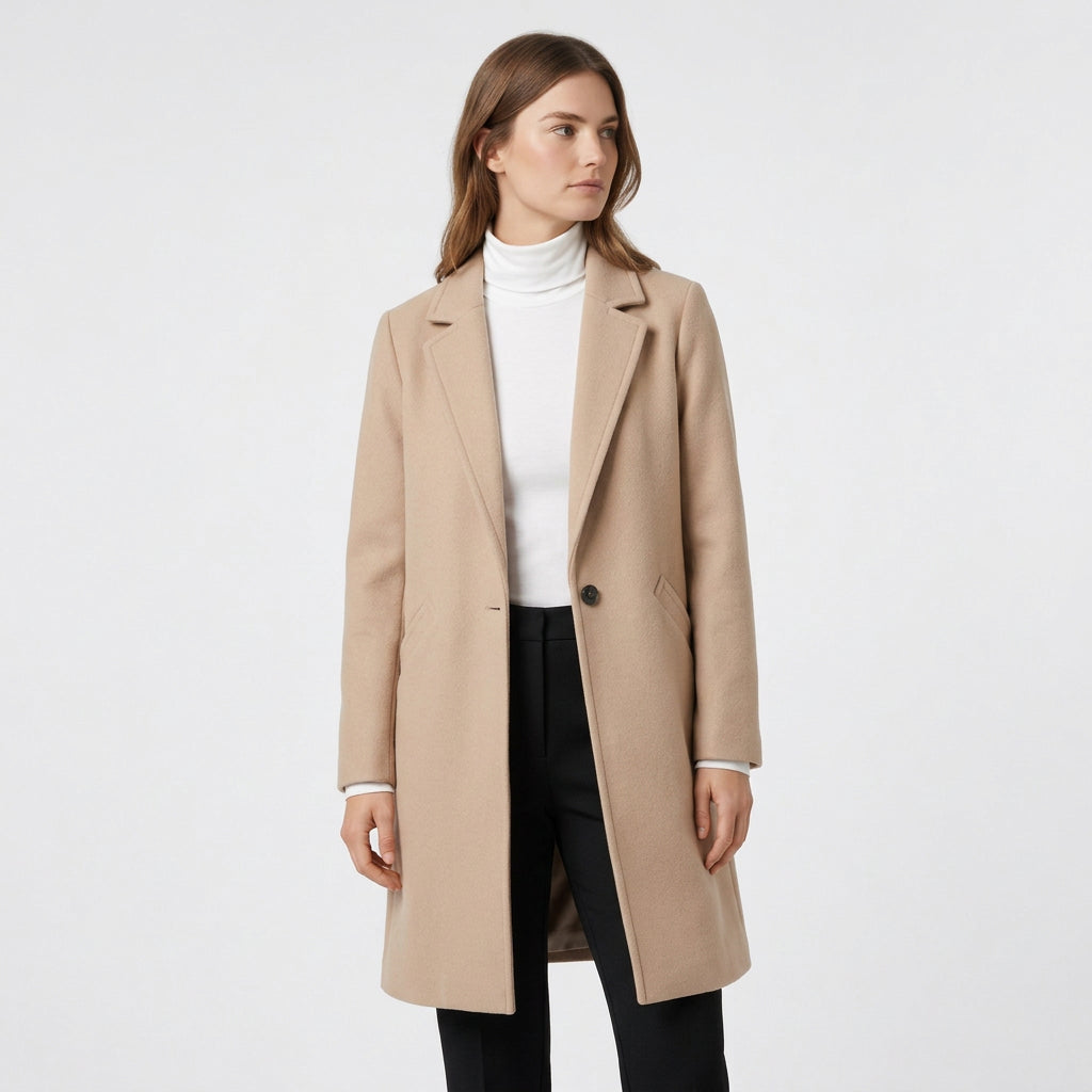 Manteau Long Boutonnage Coupe Structurée pour Femme