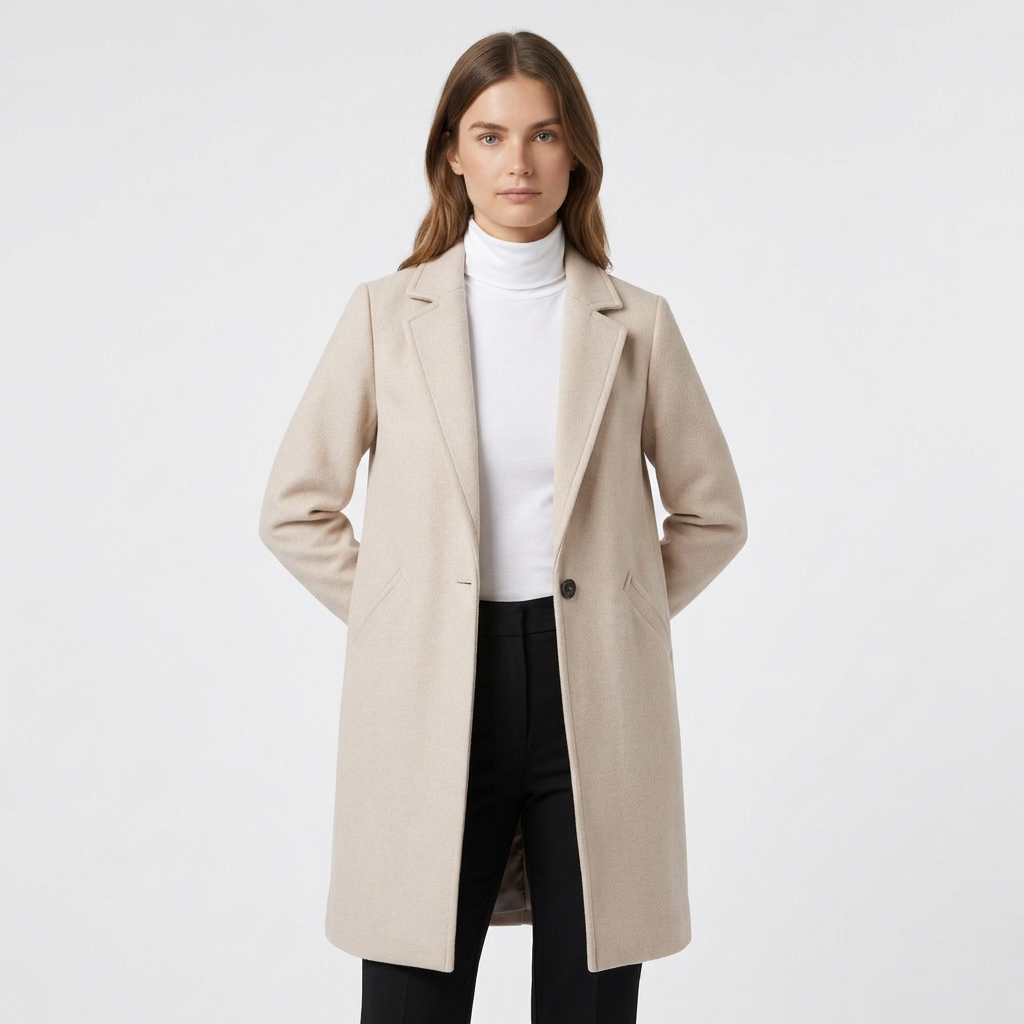 Manteau Long Boutonnage Coupe Structurée pour Femme
