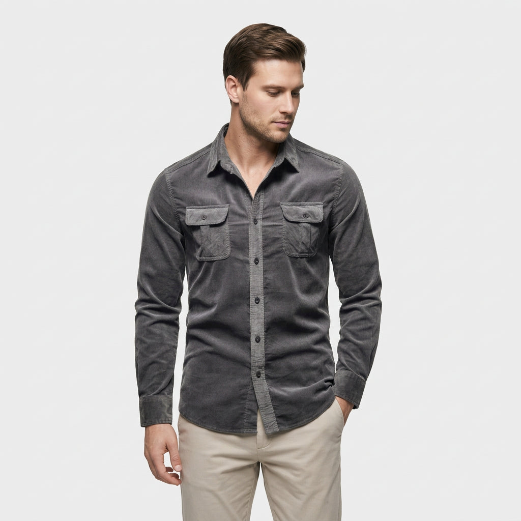 Men's Military Style Long Sleeve Shirt Chest Pockets Relaxed Fit