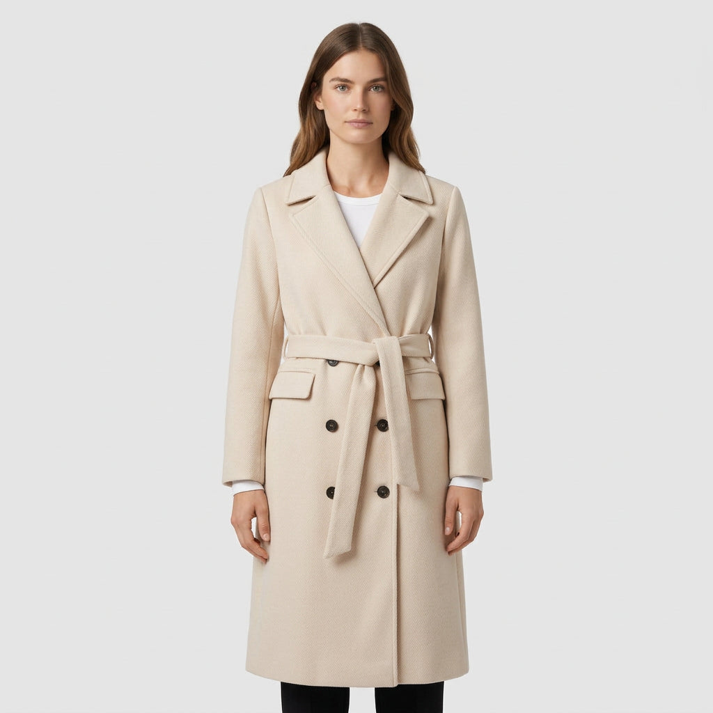 Trench Coat Ceinturé Double Boutonnage pour Femme