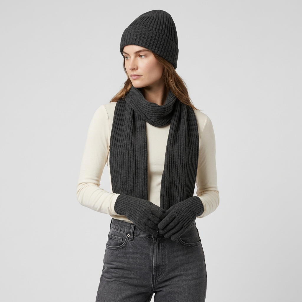 Ensemble Accessoires Cachemire Gants Bonnet Écharpe pour Femme