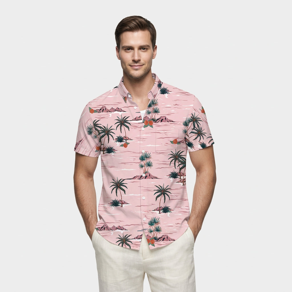 Chemise Fleurie Tropicale Manches Courtes Coupe Décontractée pour Homme