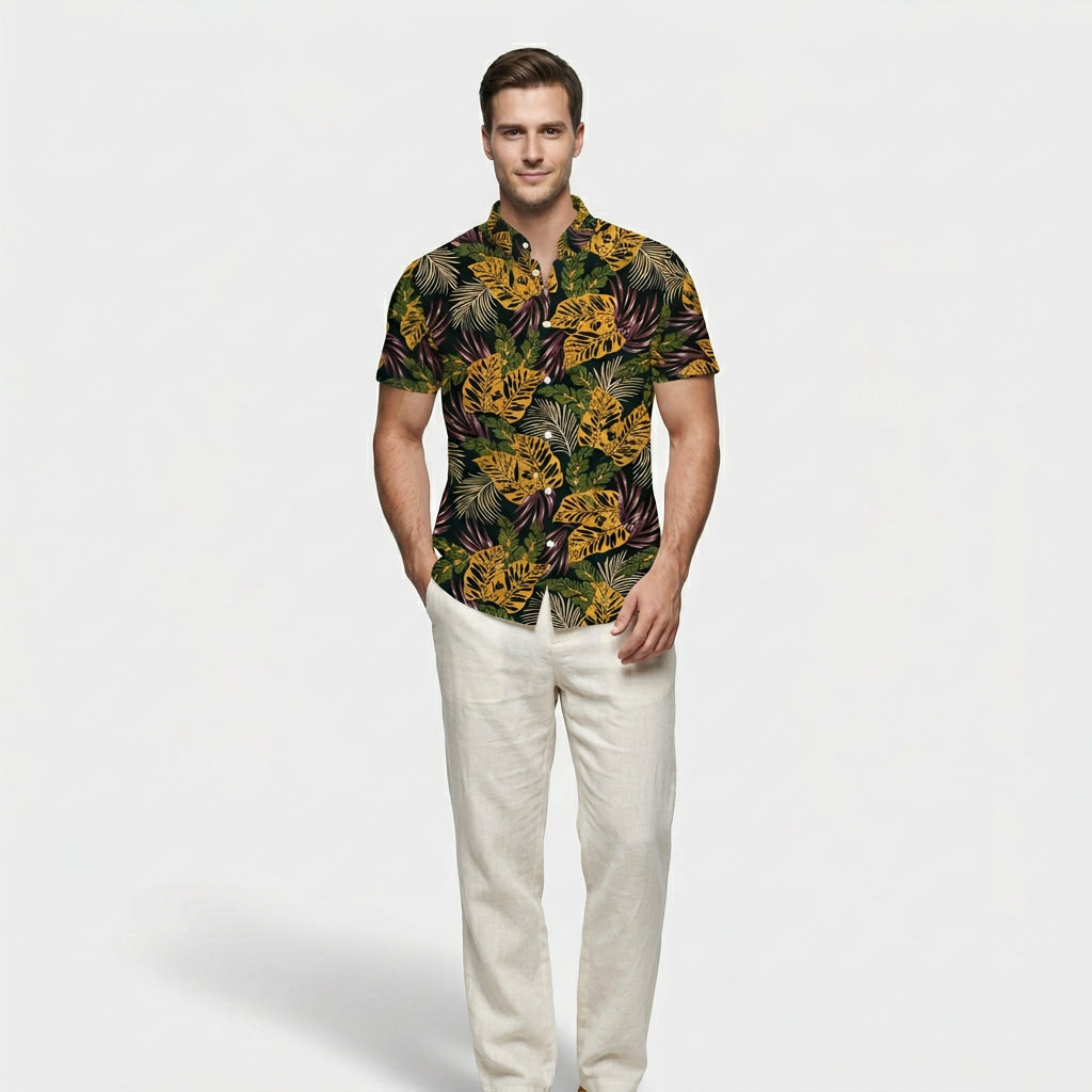 Chemise Fleurie Tropicale Manches Courtes Coupe Décontractée pour Homme