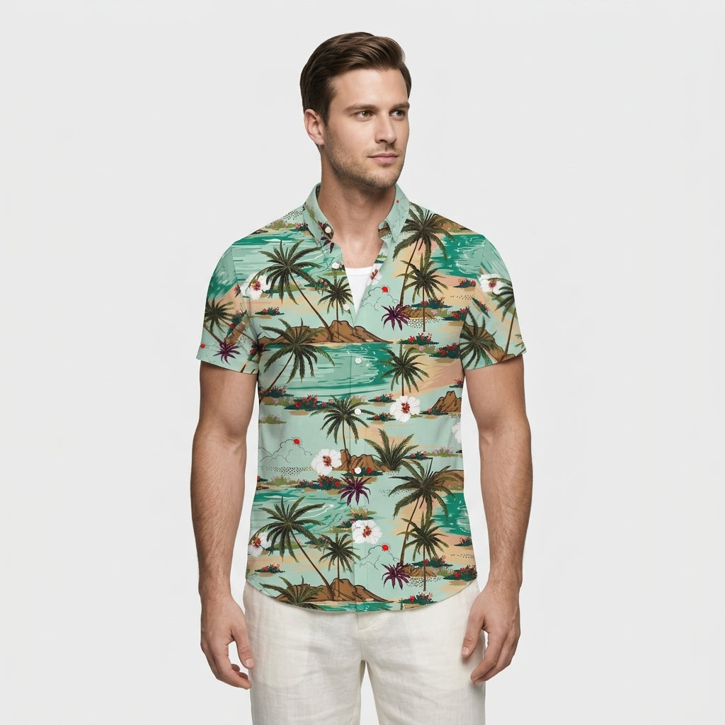Chemise Fleurie Tropicale Manches Courtes Coupe Décontractée pour Homme