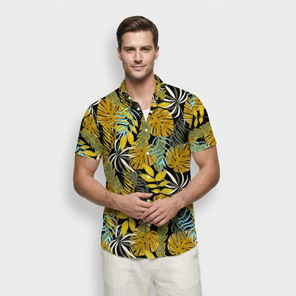 Chemise Fleurie Tropicale Manches Courtes Coupe Décontractée pour Homme