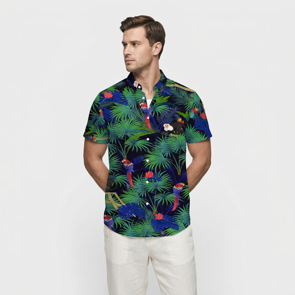 Chemise Fleurie Tropicale Manches Courtes Coupe Décontractée pour Homme