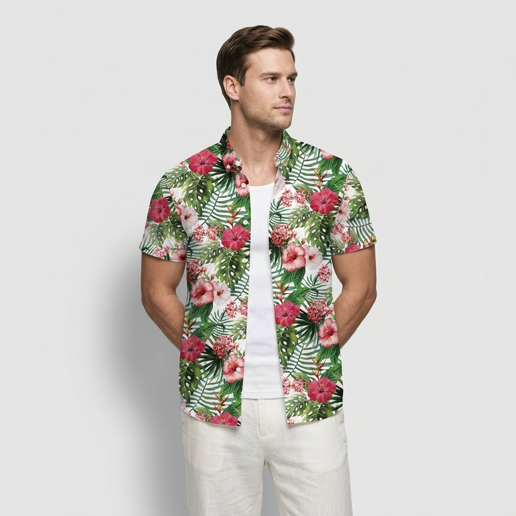 Chemise Fleurie Tropicale Manches Courtes Coupe Décontractée pour Homme