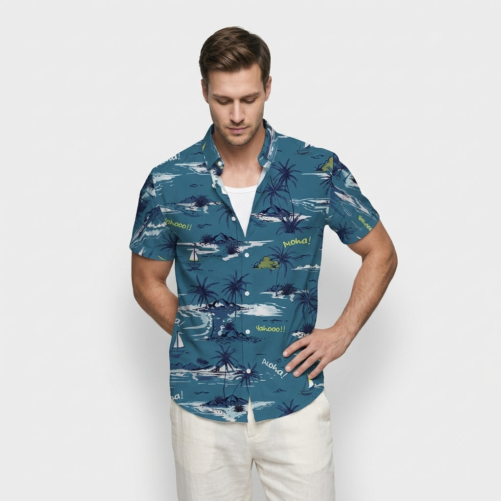 Chemise Fleurie Tropicale Manches Courtes Coupe Décontractée pour Homme