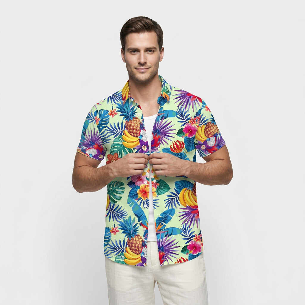 Chemise Fleurie Tropicale Manches Courtes Coupe Décontractée pour Homme