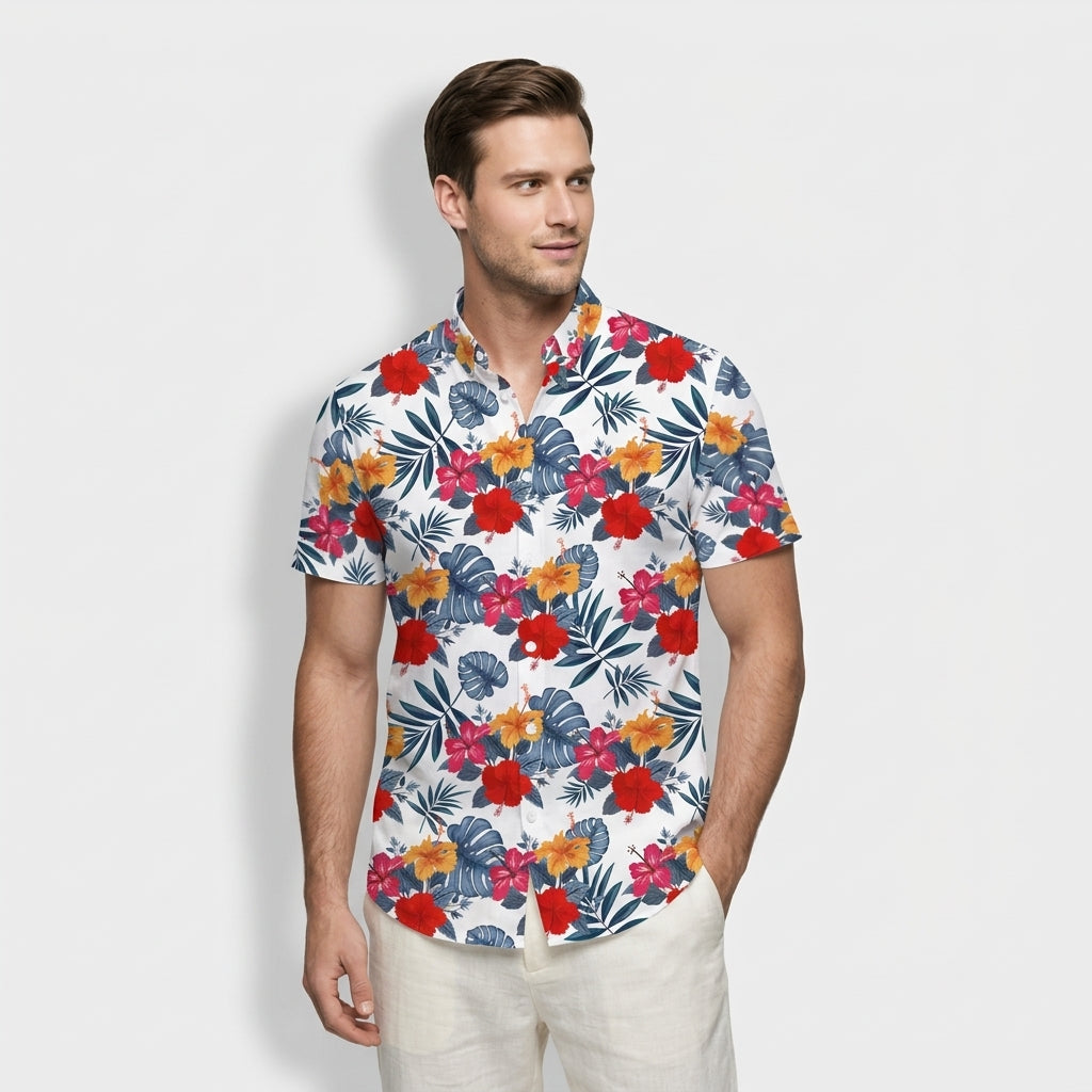Chemise Fleurie Tropicale Manches Courtes Coupe Décontractée pour Homme