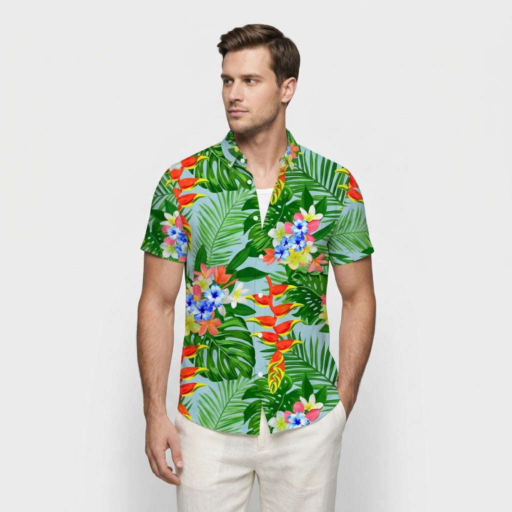 Chemise Fleurie Tropicale Manches Courtes Coupe Décontractée pour Homme