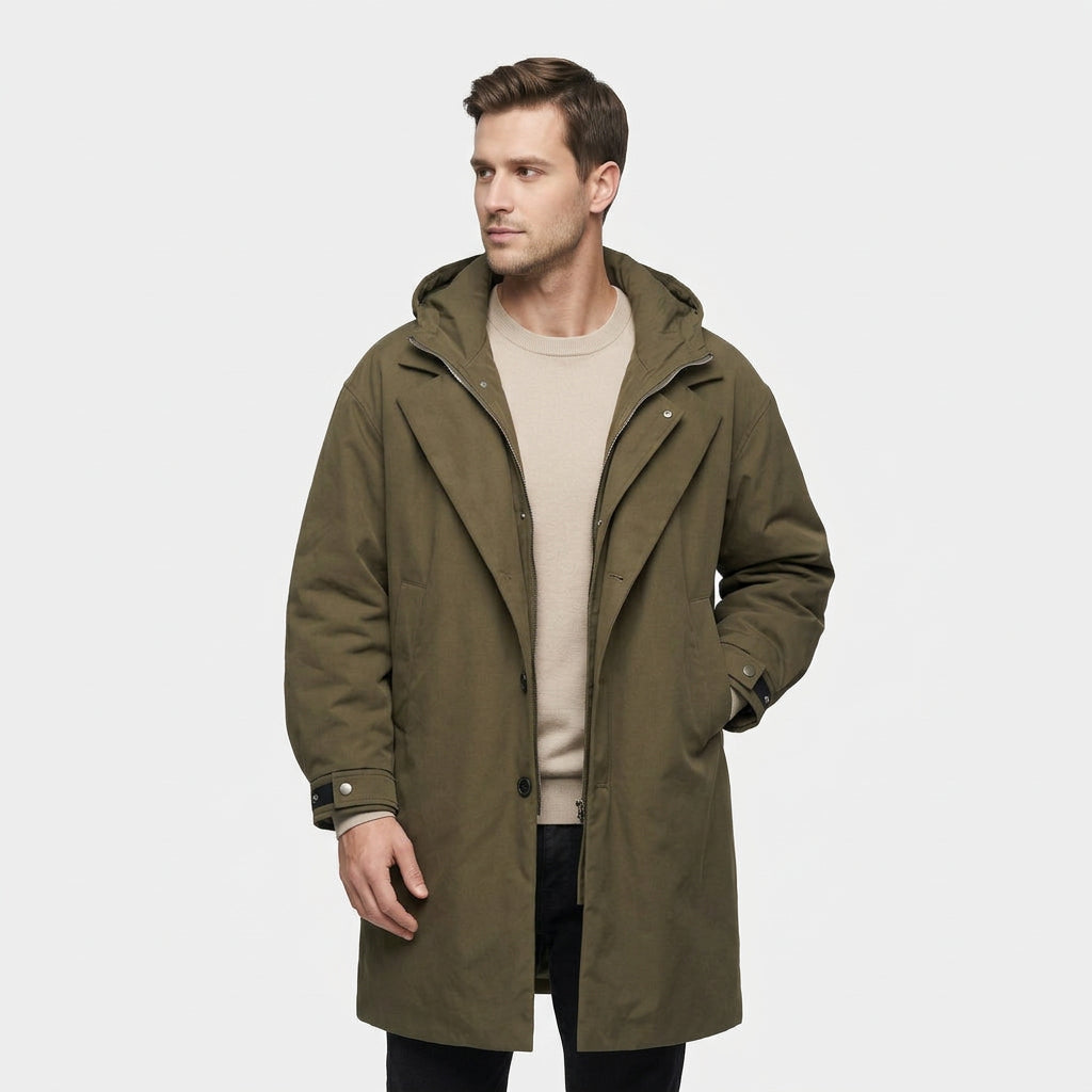 Trench Doudoune Imperméable Capuche Coupe Matelassée pour Homme