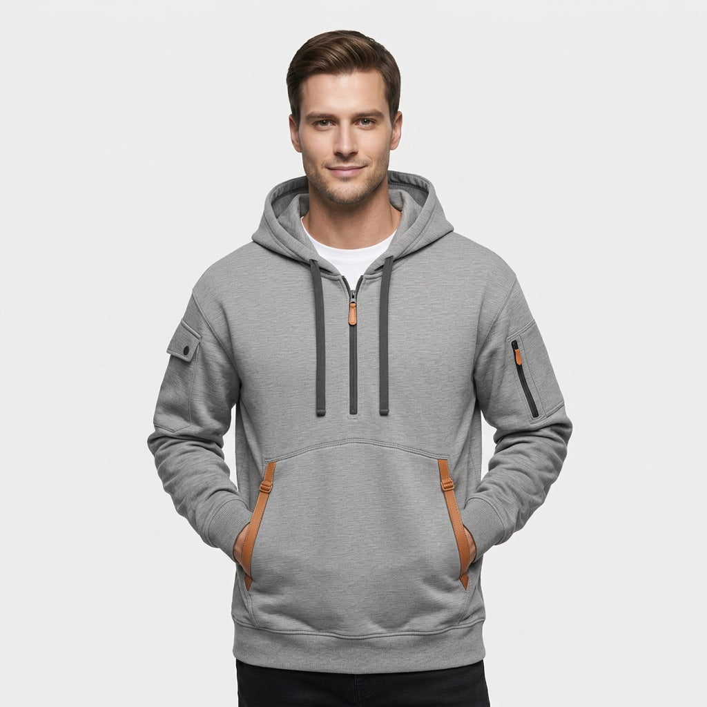 Sweat Capuche Demi-Zip Poches Zippées pour Homme