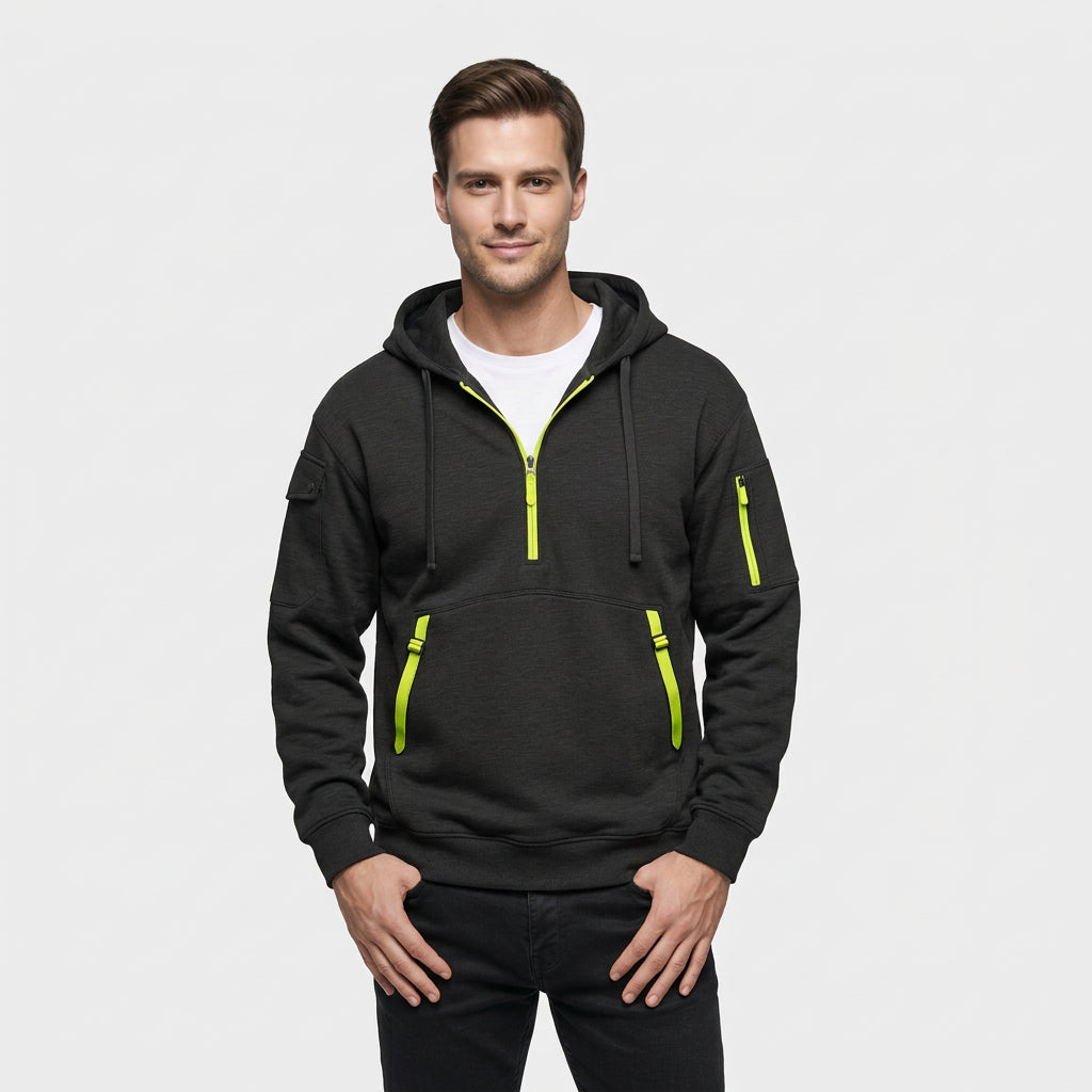 Sweat Capuche Demi-Zip Poches Zippées pour Homme