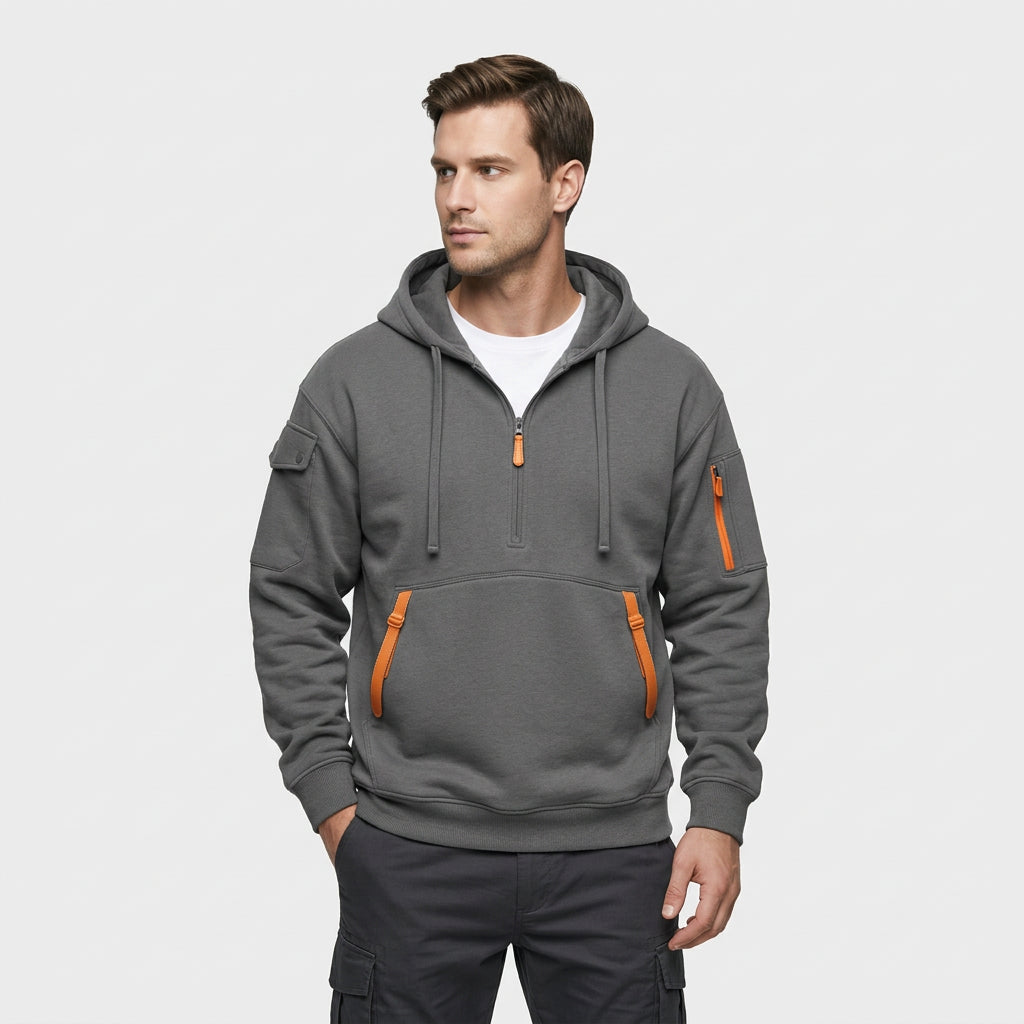Sweat Capuche Demi-Zip Poches Zippées pour Homme