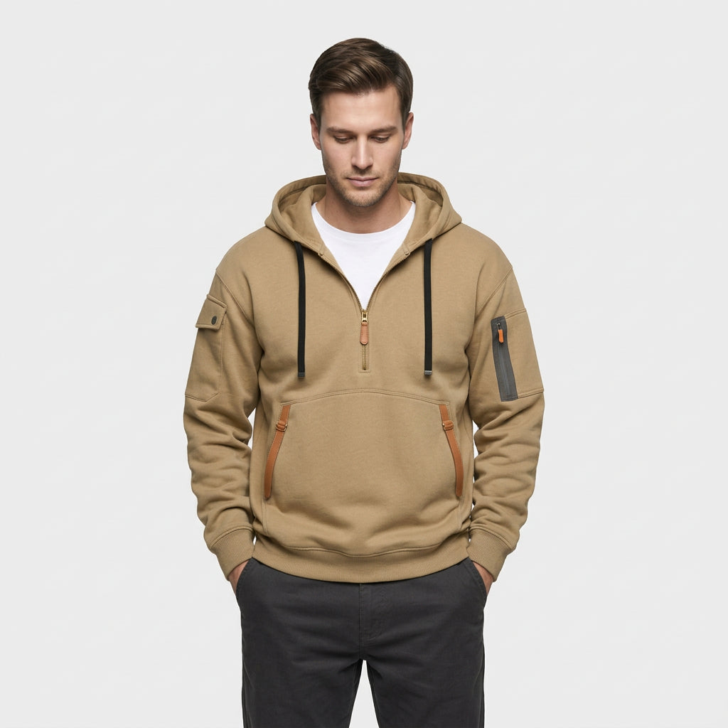 Sweat Capuche Demi-Zip Poches Zippées pour Homme