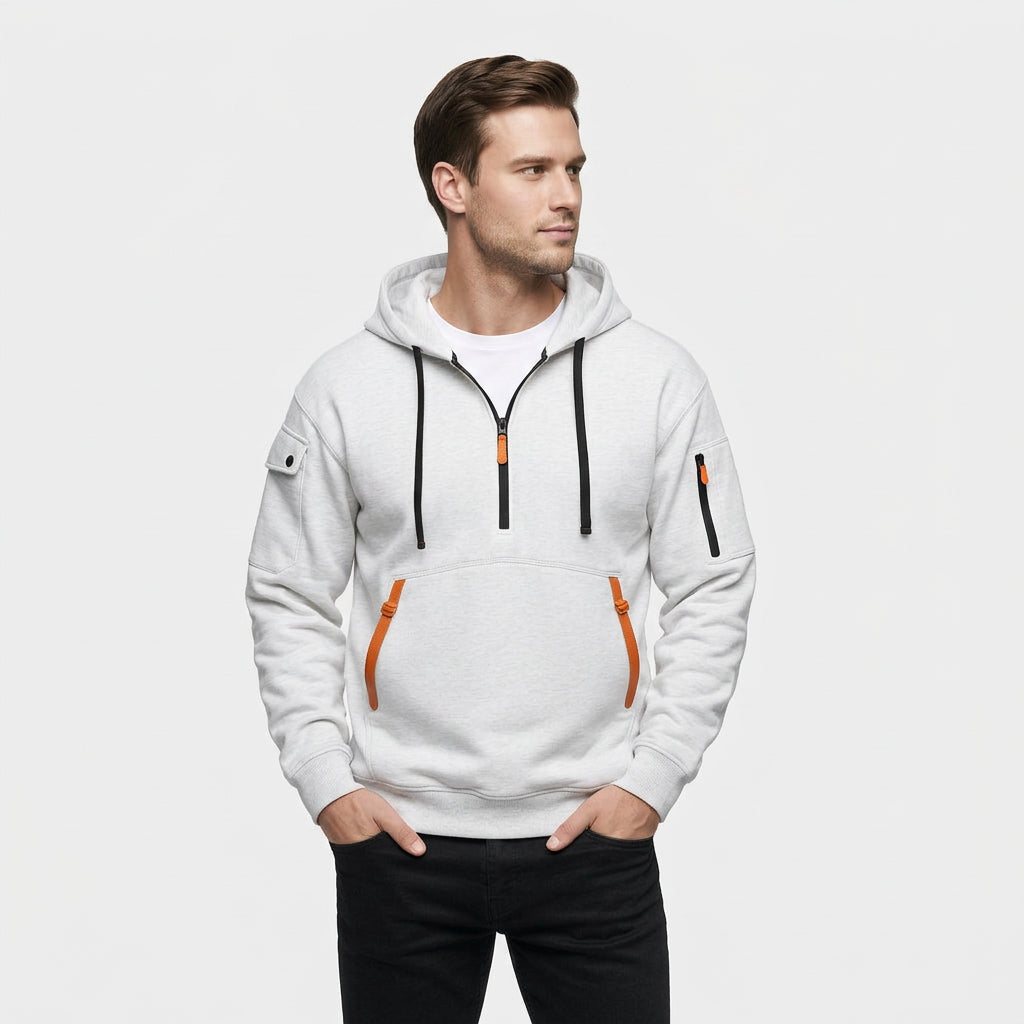 Sweat Capuche Demi-Zip Poches Zippées pour Homme