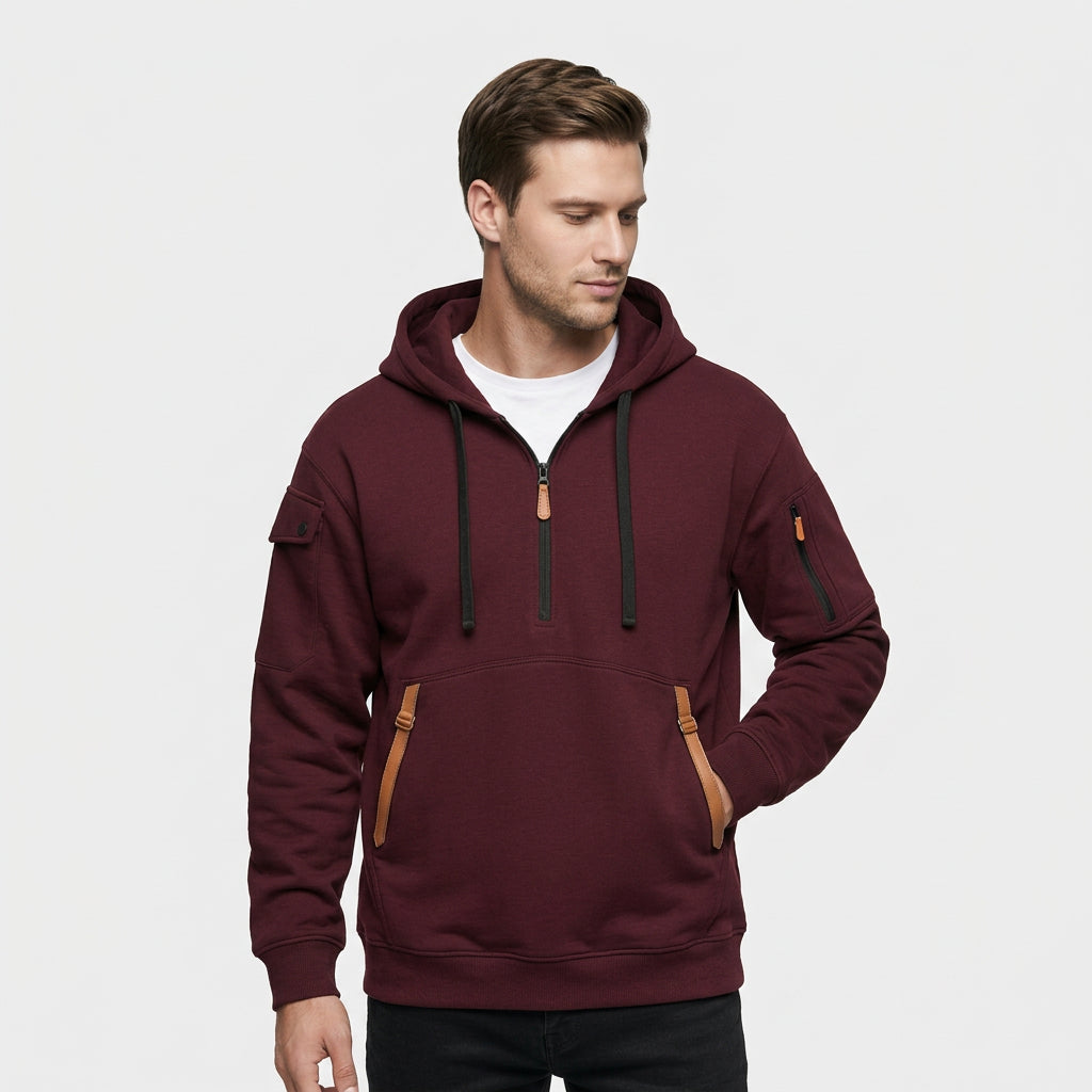 Sweat Capuche Demi-Zip Poches Zippées pour Homme