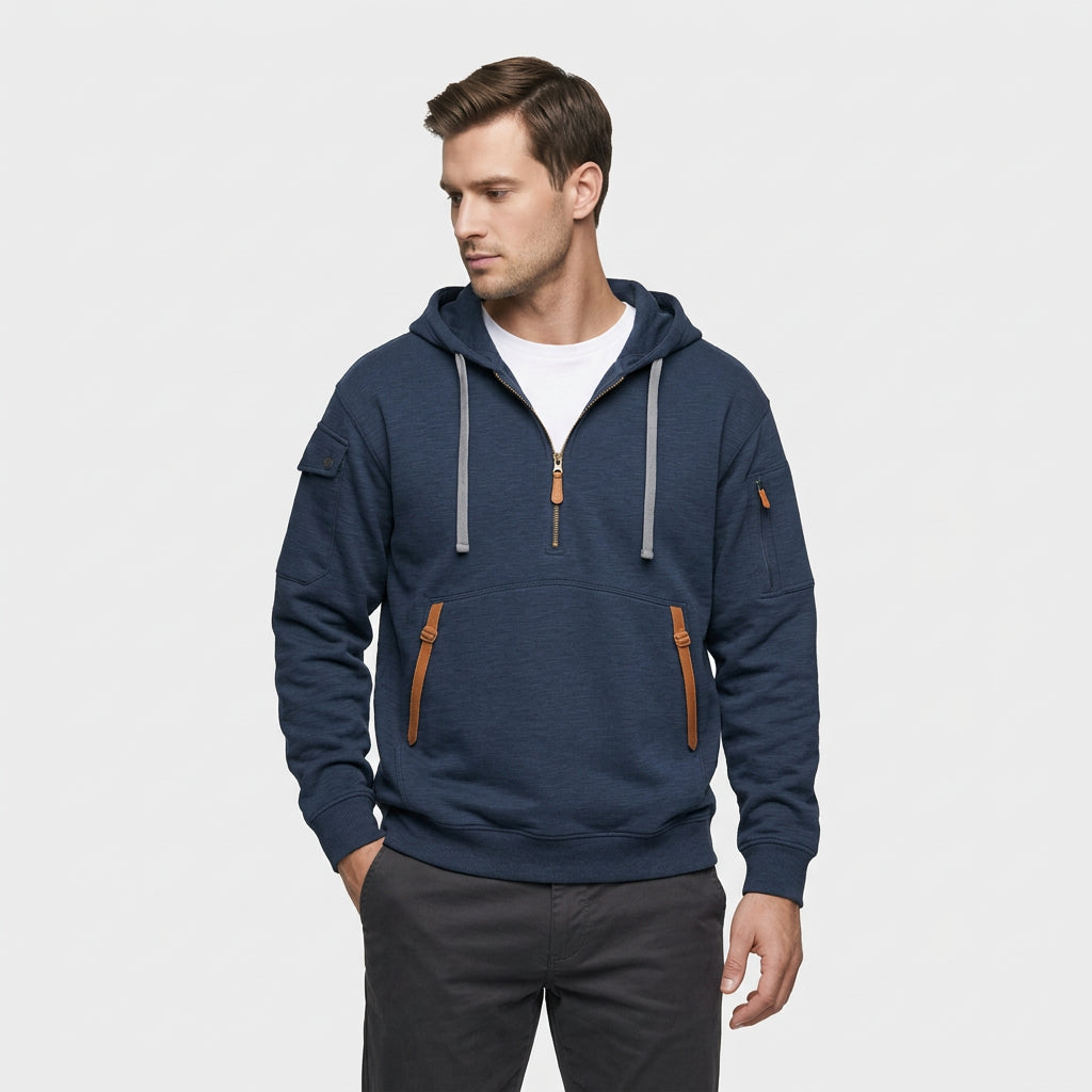 Sweat Capuche Demi-Zip Poches Zippées pour Homme