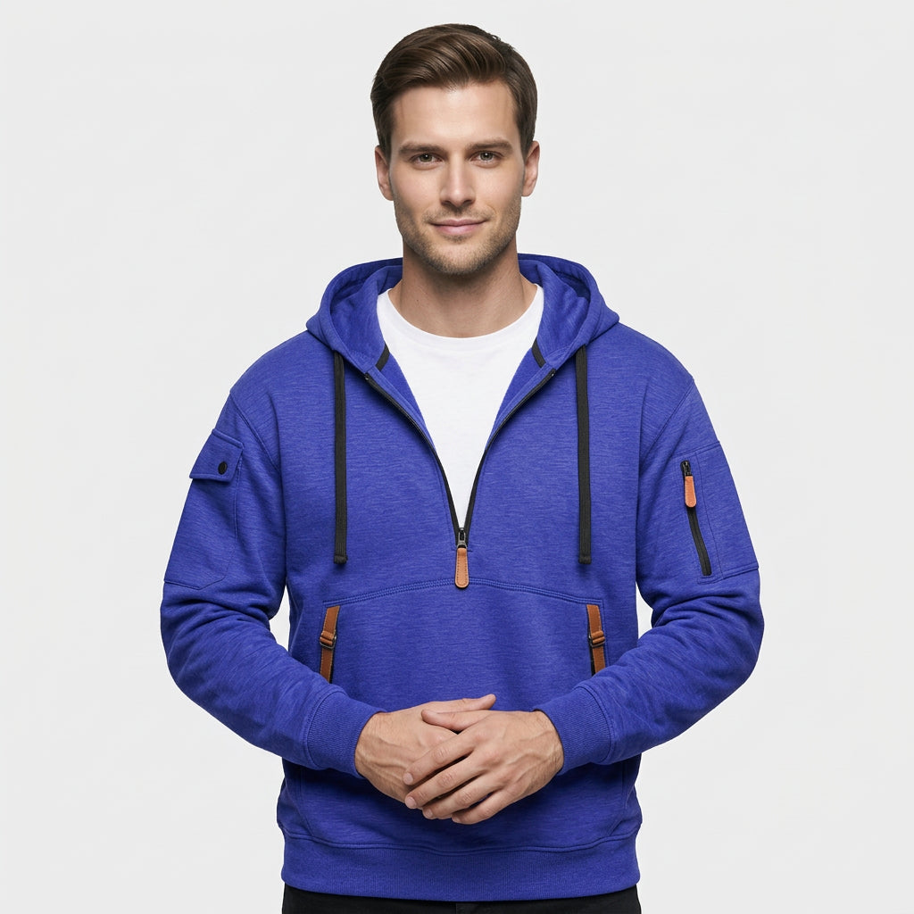 Sweat Capuche Demi-Zip Poches Zippées pour Homme