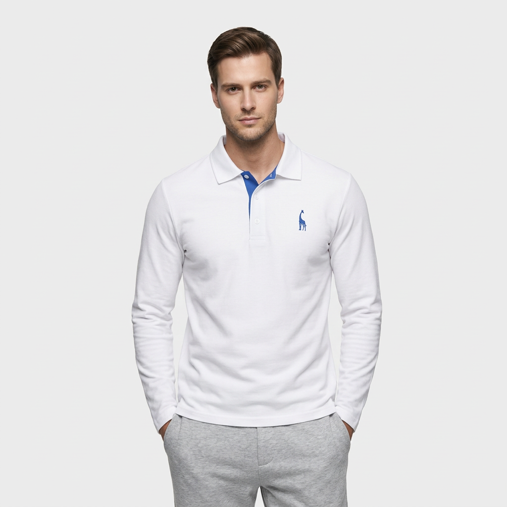 Pull Polo Patte Boutonnage Manches Longues pour Homme