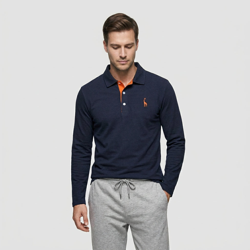 Pull Polo Patte Boutonnage Manches Longues pour Homme