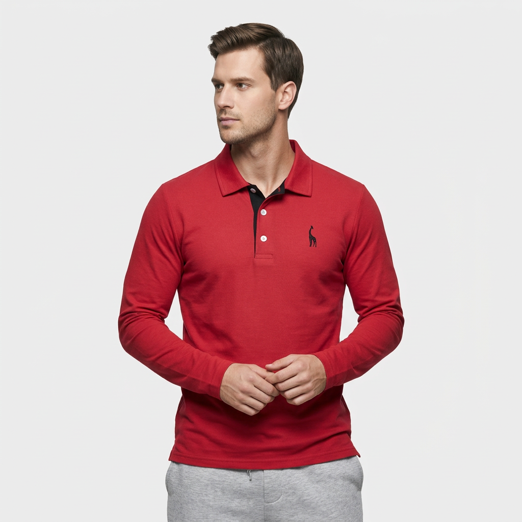 Pull Polo Patte Boutonnage Manches Longues pour Homme