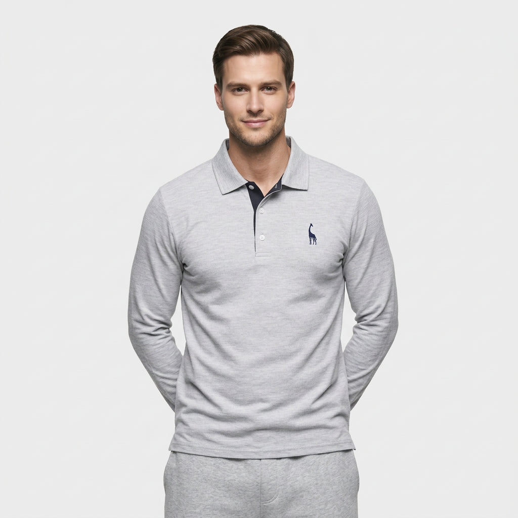 Pull Polo Patte Boutonnage Manches Longues pour Homme