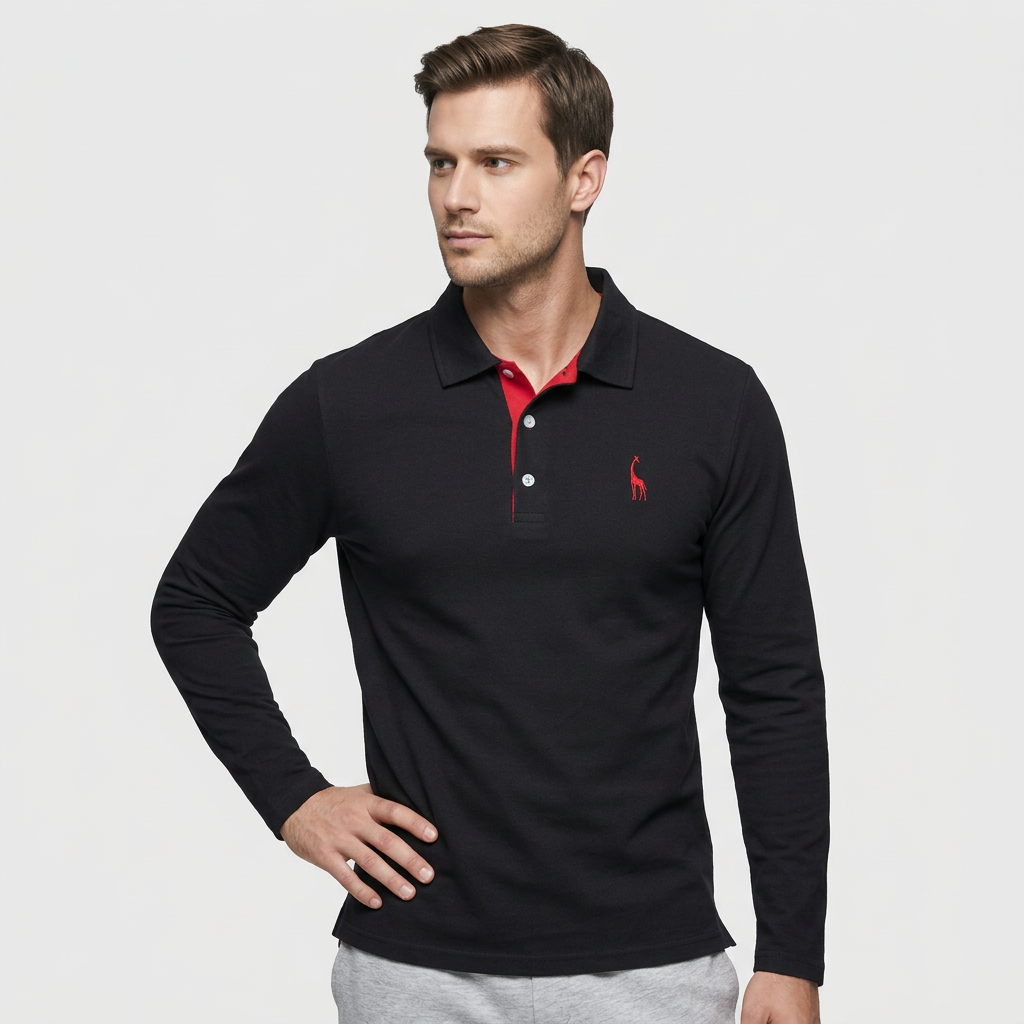 Pull Polo Patte Boutonnage Manches Longues pour Homme