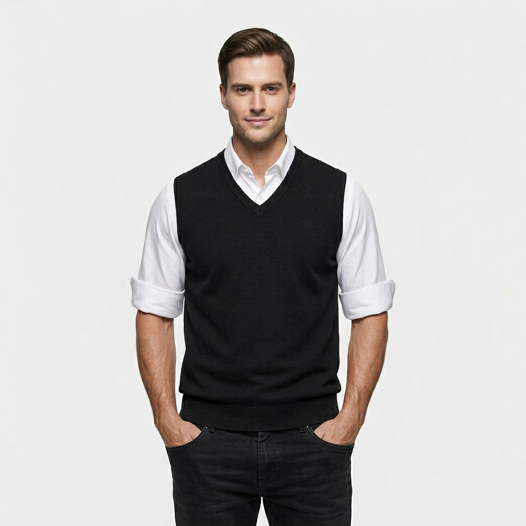 Pull Sans Manches Col V Maille Fine pour Homme