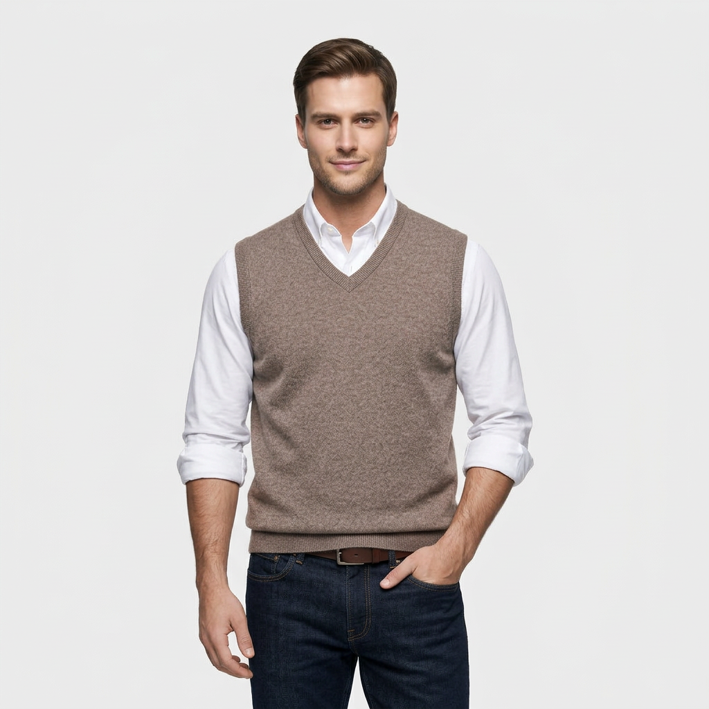 Pull Sans Manches Col V Maille Fine pour Homme