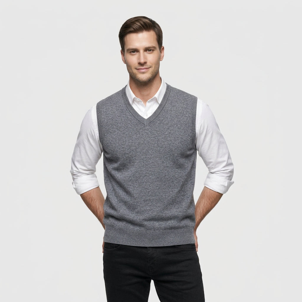Pull Sans Manches Col V Maille Fine pour Homme