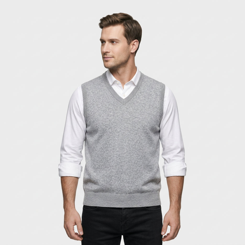 Pull Sans Manches Col V Maille Fine pour Homme