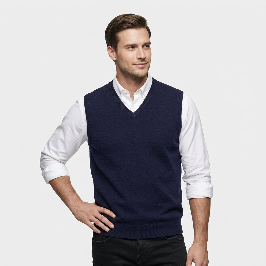 Pull Sans Manches Col V Maille Fine pour Homme