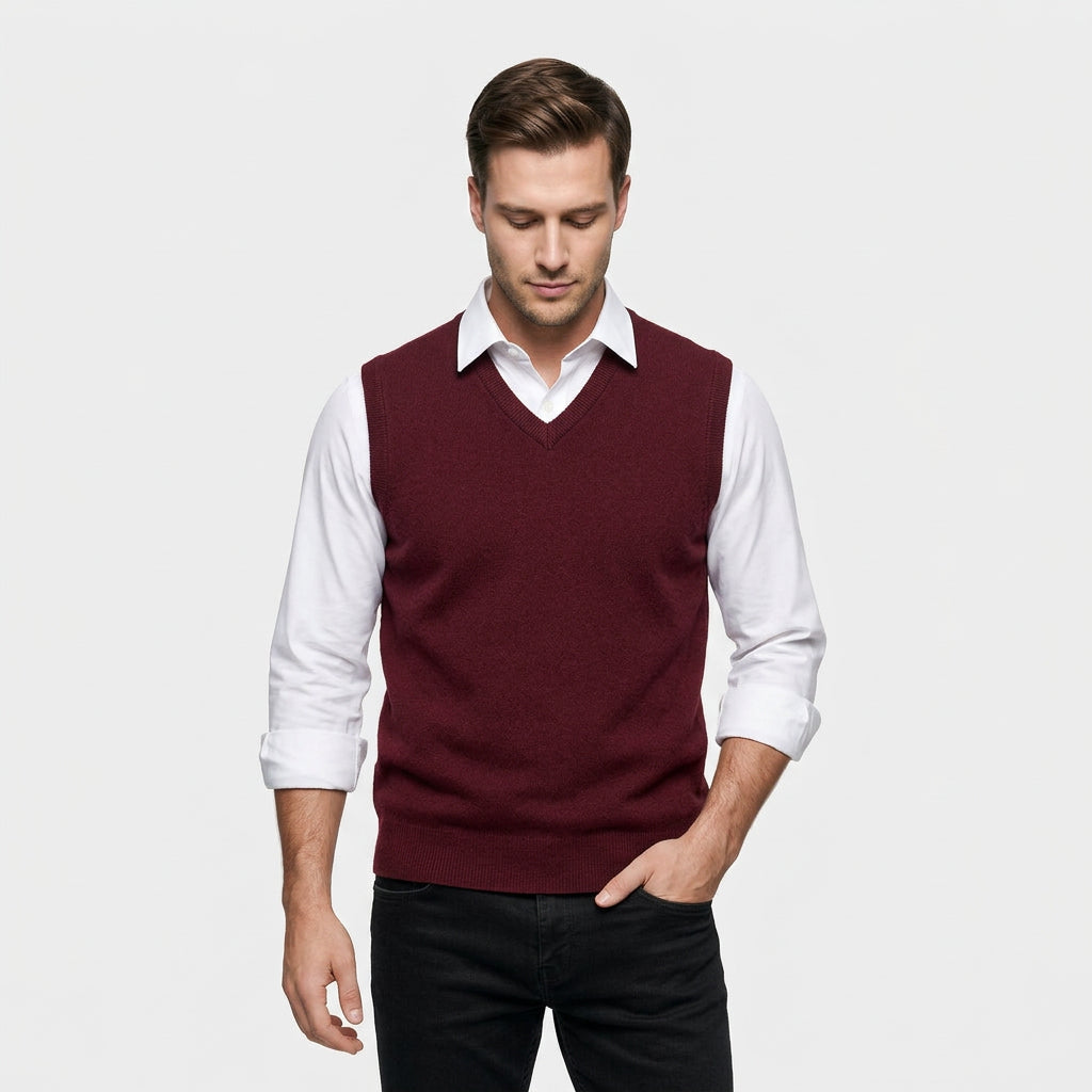 Pull Sans Manches Col V Maille Fine pour Homme