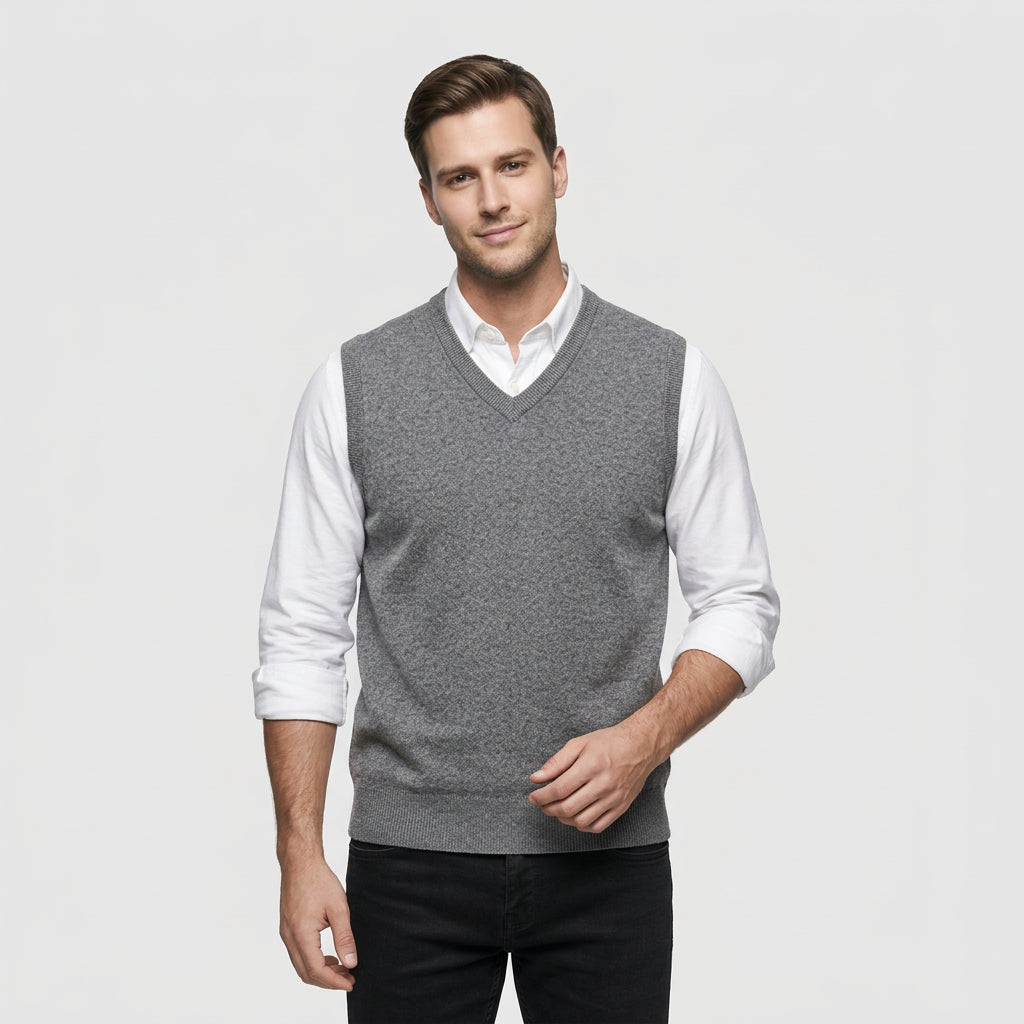 Pull Sans Manches Col V Maille Fine pour Homme