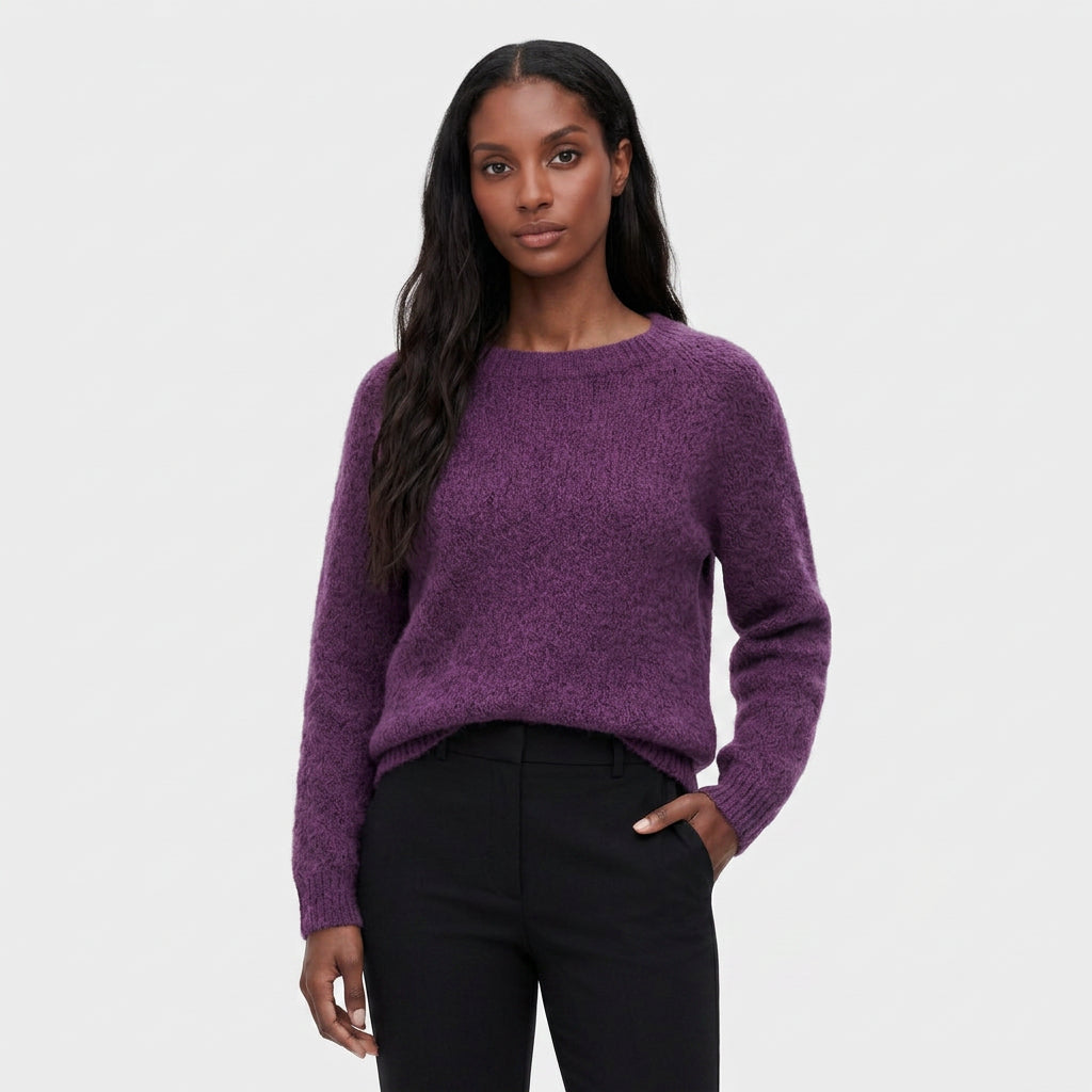 Pull en Maille Tricotée Col Rond Coupe Décontractée Manches Longues pour Femme